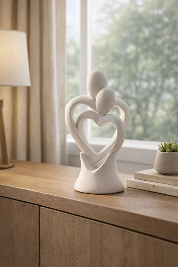 Dekoratif Sevgili Biblosu - Kalpli Romantik Figür - 14cm